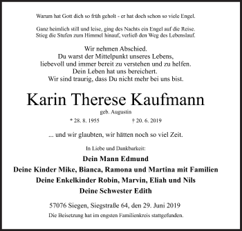 Traueranzeige von Karin Therese Kaufmann von Siegener Zeitung