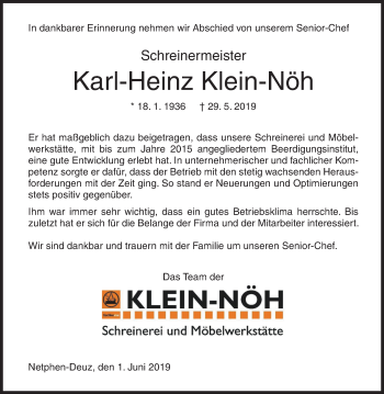 Traueranzeige von Karl-Heinz Klein-Nöh von Siegener Zeitung