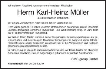 Traueranzeige von Karl-Heinz Müller von Siegener Zeitung