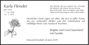 Traueranzeige von Karla Flender von Siegener Zeitung