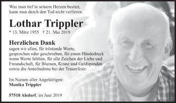 Traueranzeige von Lothar Trippler von Siegener Zeitung