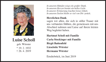 Traueranzeige von Luise Scholl von Siegener Zeitung