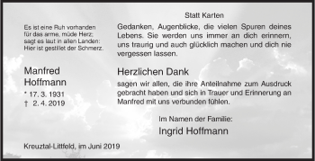 Traueranzeige von Manfred Hoffmann von Siegener Zeitung