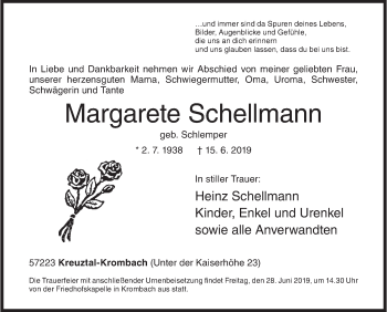 Traueranzeige von Margarete Schellmann von Siegener Zeitung