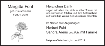 Traueranzeige von Margitta Foht von Siegener Zeitung