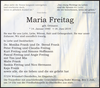 Traueranzeige von Maria Freitag von Siegener Zeitung