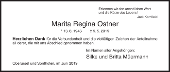 Traueranzeige von Marita Regina Ostner von Siegener Zeitung