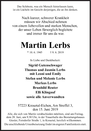 Traueranzeige von Martin Lerbs von Siegener Zeitung