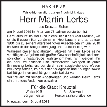Traueranzeige von Martin Lerbs von Siegener Zeitung
