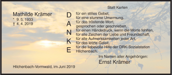 Traueranzeige von Mathilde Krämer von Siegener Zeitung