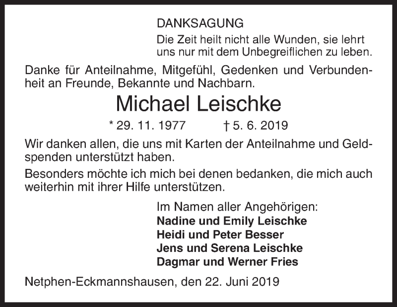  Traueranzeige für Michael Leischke vom 22.06.2019 aus Siegener Zeitung
