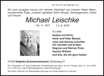 Traueranzeige von Michael Leischke von Siegener Zeitung