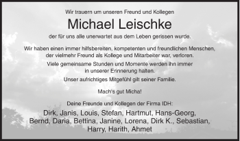 Traueranzeige von Michael Leischke von Siegener Zeitung