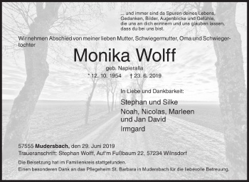 Traueranzeige von Monika Wolff von Siegener Zeitung
