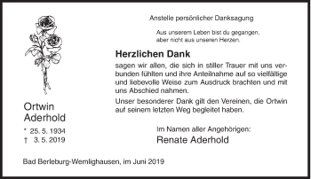 Traueranzeige von Ortwin Aderhold von Siegener Zeitung