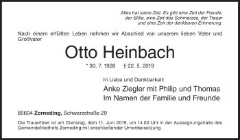 Traueranzeige von Otto Heinbach von Siegener Zeitung