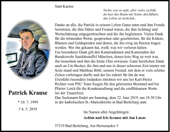 Traueranzeige von Patrick Krause von Siegener Zeitung