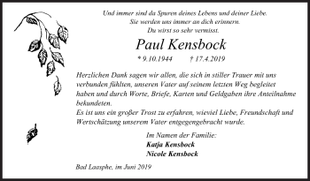 Traueranzeige von Paul Kensbock von Siegener Zeitung