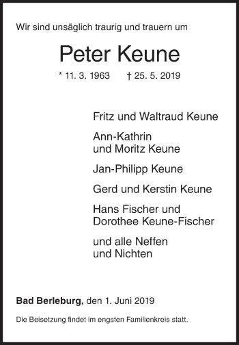 Traueranzeige von Peter Keune von Siegener Zeitung