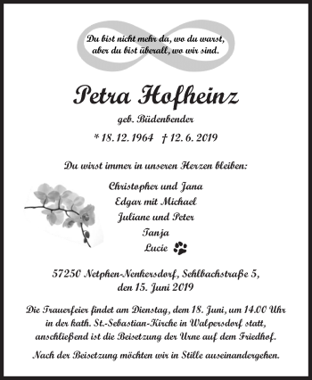 Traueranzeige von Petra Hofheinz von Siegener Zeitung