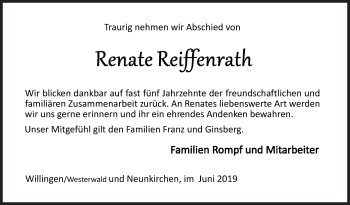 Traueranzeige von Renate Reiffenrath von Siegener Zeitung