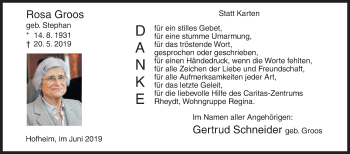 Traueranzeige von Rosa Groos von Siegener Zeitung