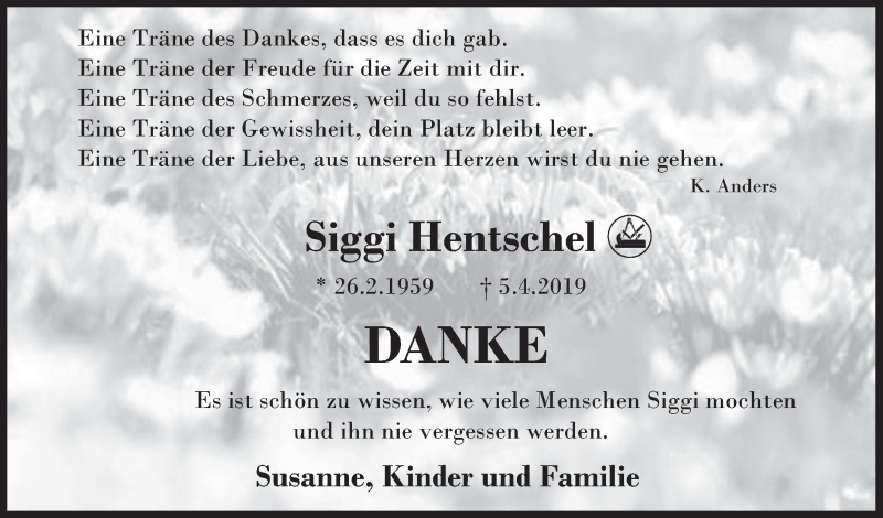  Traueranzeige für Siggi Hentschel vom 07.06.2019 aus Siegener Zeitung