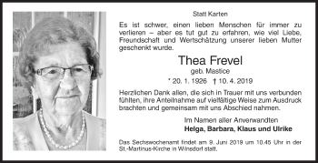 Traueranzeige von Thea Frevel von Siegener Zeitung
