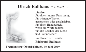 Traueranzeige von Ulrich Ballhaus von Siegener Zeitung