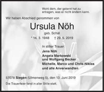 Traueranzeige von Ursula Nöh von Siegener Zeitung