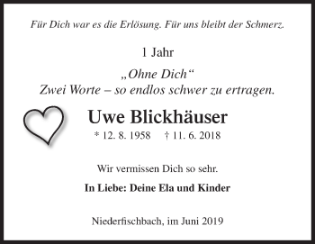 Traueranzeige von Uwe Blickhäuser von Siegener Zeitung