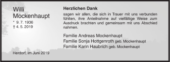 Traueranzeige von Willi Mockenhaupt von Siegener Zeitung