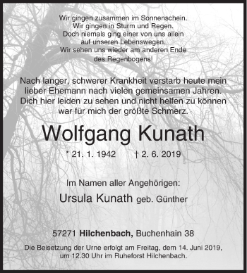 Traueranzeige von Wolfgang Kunath von Siegener Zeitung