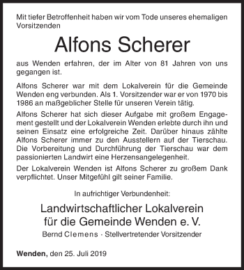 Traueranzeige von Alfons Scherer von Siegener Zeitung