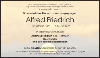 Traueranzeige von Alfred Friedrich von Siegener Zeitung