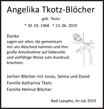 Traueranzeige von Angelika Tkotz-Blöcher von Siegener Zeitung