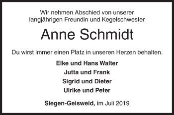 Traueranzeige von Anne Schmidt von Siegener Zeitung
