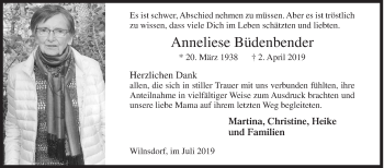 Traueranzeige von Anneliese Büdenbender von Siegener Zeitung