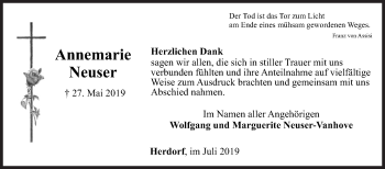 Traueranzeige von Annemarie Neuser von Siegener Zeitung