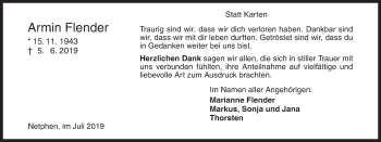 Traueranzeige von Armin Flender von Siegener Zeitung