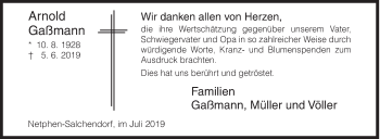 Traueranzeige von Arnold Gaßmann von Siegener Zeitung