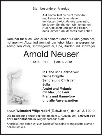 Traueranzeige von Arnold Neuser von Siegener Zeitung