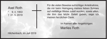 Traueranzeige von Axel Roth von Siegener Zeitung
