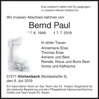Traueranzeige von Bernd Paul von Siegener Zeitung