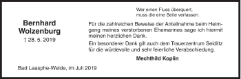 Traueranzeige von Bernhard Wolzenburg von Siegener Zeitung
