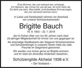 Traueranzeige von Brigitte Bauch von Siegener Zeitung