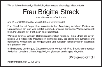 Traueranzeige von Brigitte Strack von Siegener Zeitung