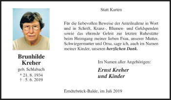Traueranzeige von Brunhilde Kreher von Siegener Zeitung