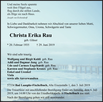 Traueranzeige von Christa Erika Rau von Siegener Zeitung