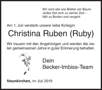 Traueranzeige von Christina Ruben von Siegener Zeitung